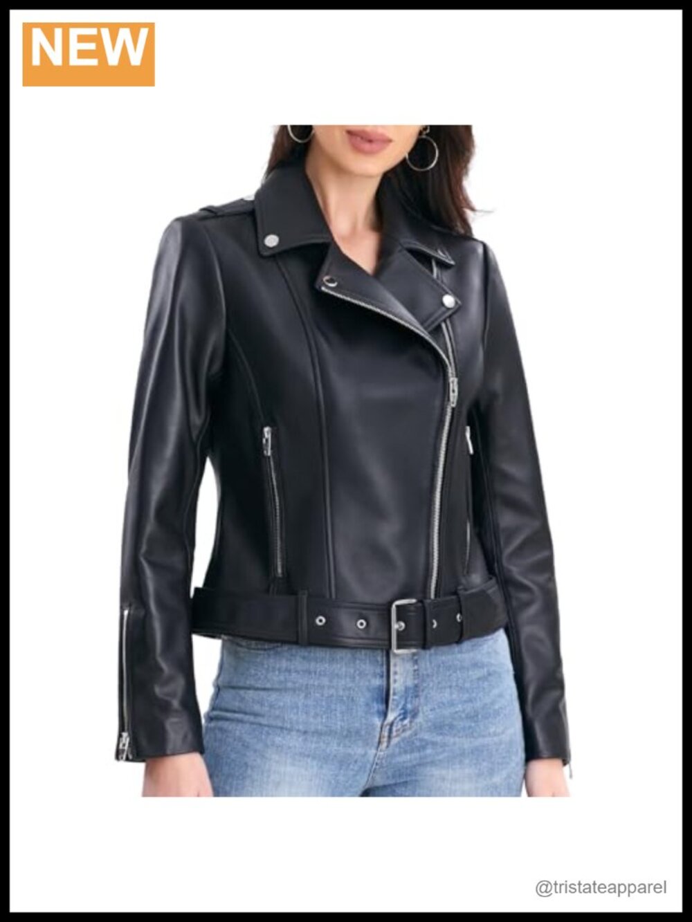 Genuine Lambskin Leather Moto Jacket Women Belted Asymmetrical Zip